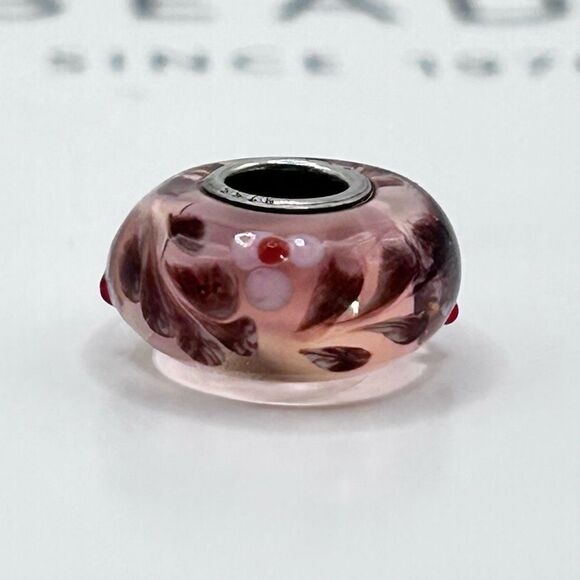 TROLLBEADS UU Pink & Purple Flower Ferns LAA 925S NEW! w Red Buds - Picture 6 of 8